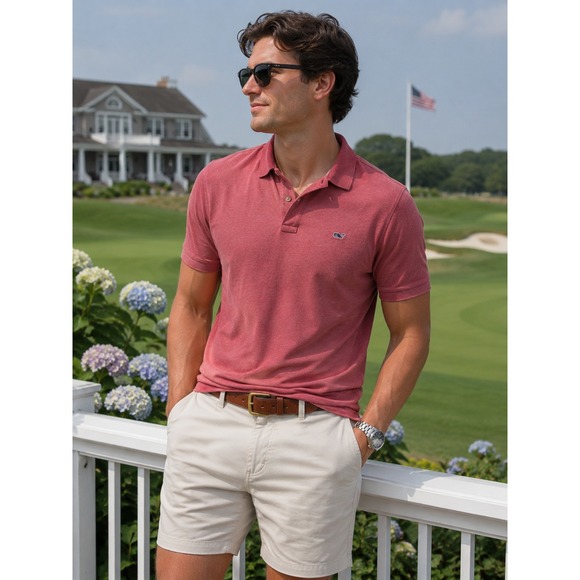 Vineyard Vines Other - Vineyard Vines Edgartown Polo Shirt Red Heather Short Sleeve Stretch Mens  L